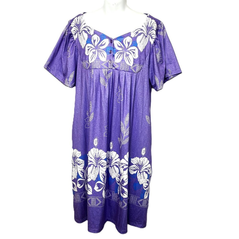 Hawaiian Style Purple Floral MuMu Dress Beach Coverup  Robe UDFORSK  XL EUC
